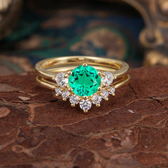 1 Carat Round Cut Emerald Engagement Ring Set Classic Wedding Ring