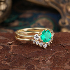 1 Carat Round Cut Emerald Engagement Ring Set Classic Wedding Ring