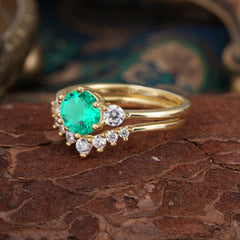 1 Carat Round Cut Emerald Engagement Ring Set Classic Wedding Ring