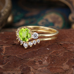 1 Carat Round Cut Peridot Engagement Ring Set Classic Wedding Ring
