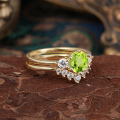 1 Carat Round Cut Peridot Engagement Ring Set Classic Wedding Ring