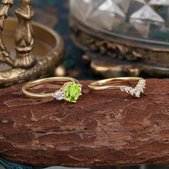 1 Carat Round Cut Peridot Engagement Ring Set Classic Wedding Ring