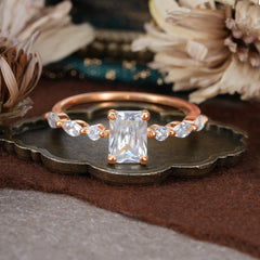 1CT Emerald Cut Moissanite Half Eternity Stacking Wedding Band Ring