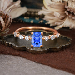 1CT Emerald Cut 4 Prong Sapphire Half Eternity Stacking Wedding Band Ring