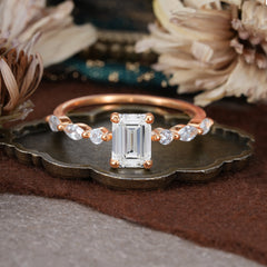 1CT Emerald Cut Lab Diamond Half Eternity Stacking Wedding Band Ring