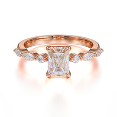 1CT Emerald Cut Moissanite Half Eternity Stacking Wedding Band Ring