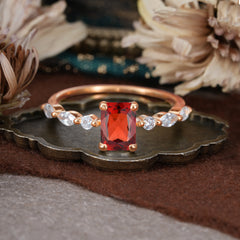 1CT Emerald Cut Garnet Half Eternity Stacking Wedding Band Ring