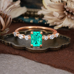 1CT Emerald Cut Emerald Half Eternity Stacking Wedding Band Ring