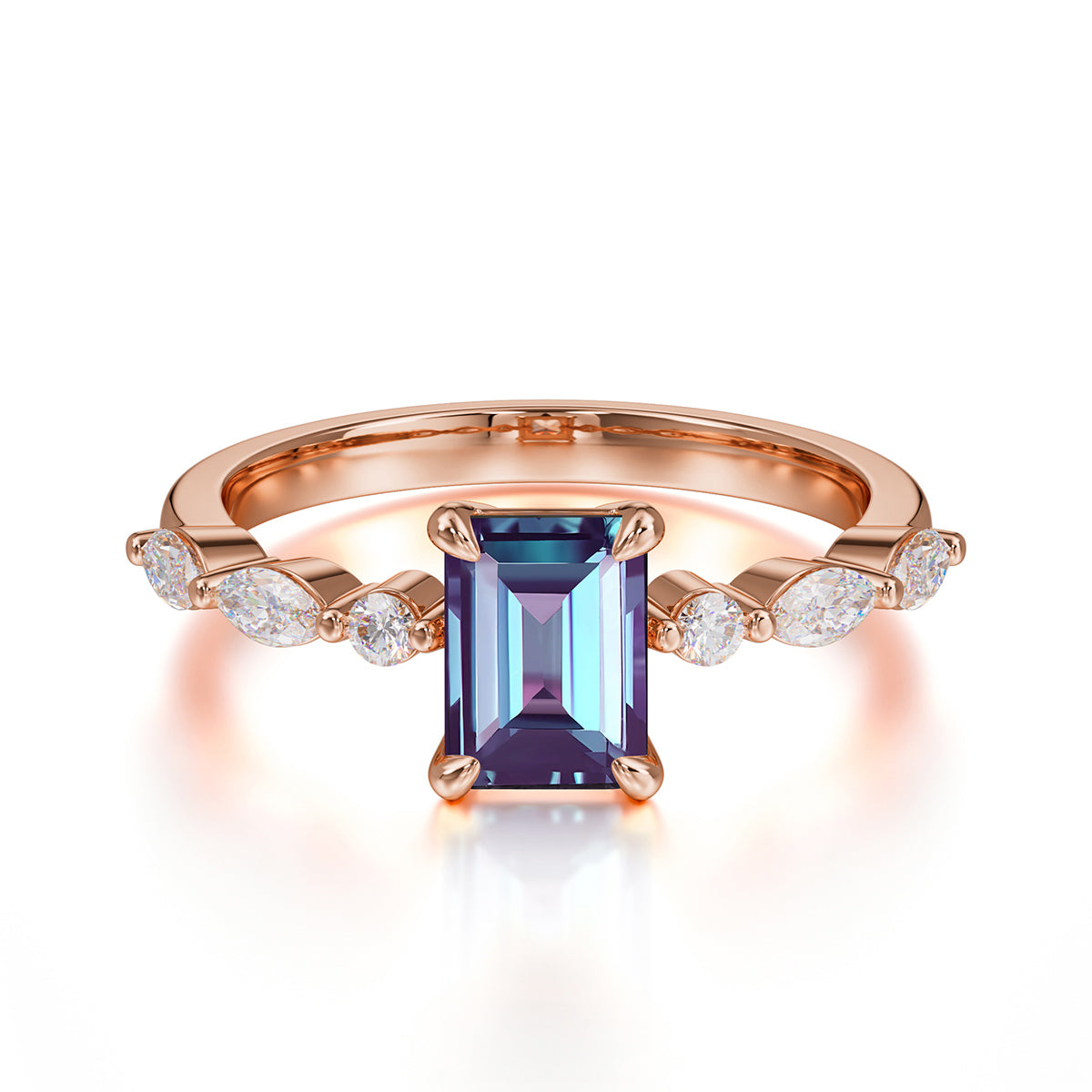 1CT Emerald Cut Alexandrite Half Eternity Stacking Wedding Band Ring