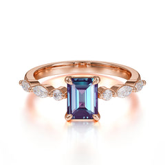 1CT Emerald Cut Alexandrite Half Eternity Stacking Wedding Band Ring