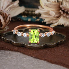 1CT Emerald Cut Peridot Half Eternity Stacking Wedding Band Ring