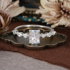 1CT Emerald Cut Moissanite Half Eternity Stacking Wedding Band Ring