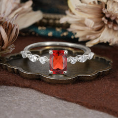 1CT Emerald Cut Garnet Half Eternity Stacking Wedding Band Ring