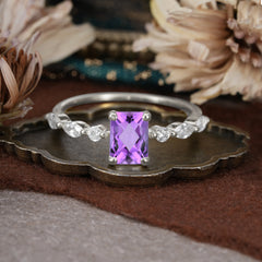1CT Emerald Cut Amethyst Half Eternity Stacking Wedding Band Ring