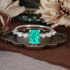 1CT Emerald Cut Emerald Half Eternity Stacking Wedding Band Ring