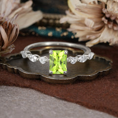 1CT Emerald Cut Peridot Half Eternity Stacking Wedding Band Ring