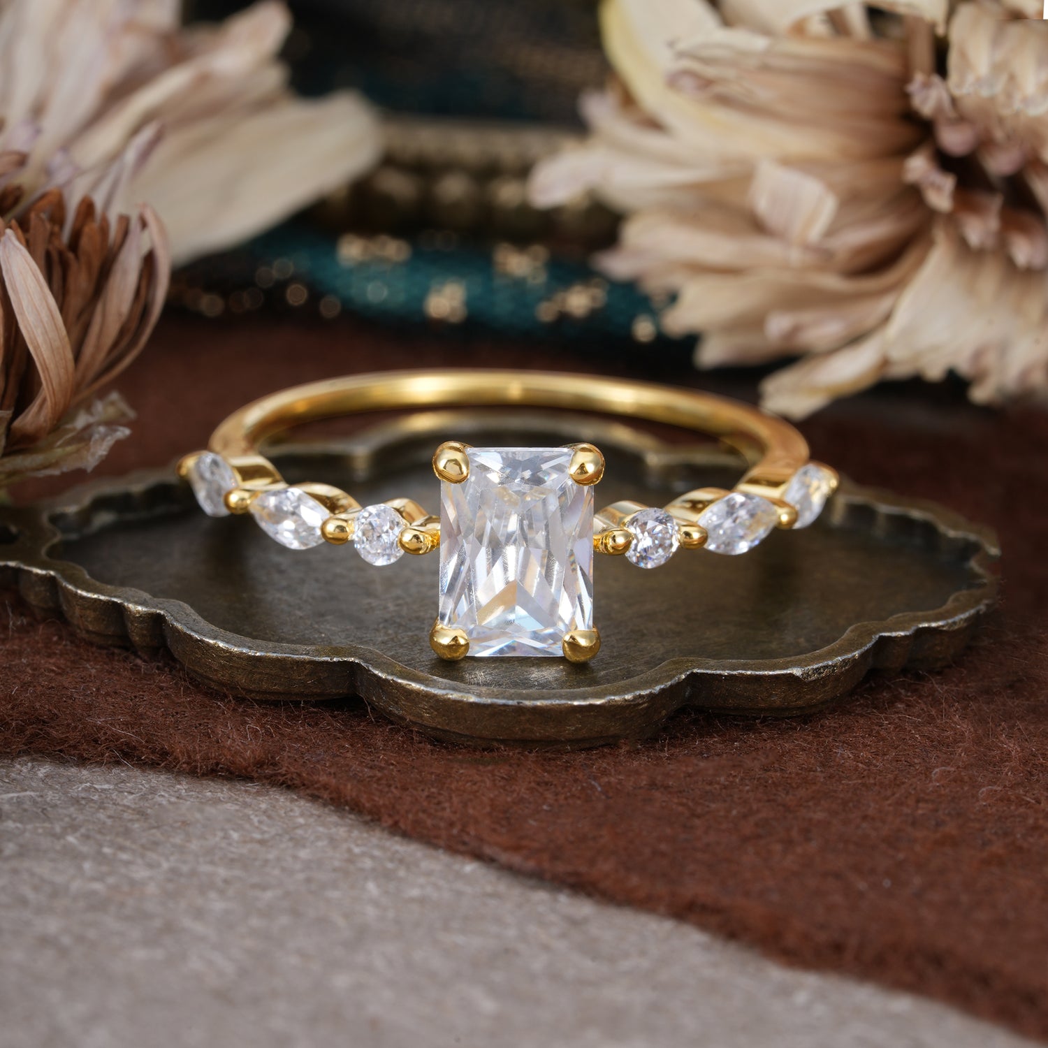 1CT Emerald Cut Moissanite Half Eternity Stacking Wedding Band Ring