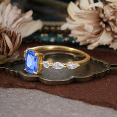 1CT Emerald Cut 4 Prong Sapphire Half Eternity Stacking Wedding Band Ring