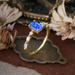 1CT Emerald Cut 4 Prong Sapphire Half Eternity Stacking Wedding Band Ring