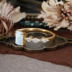 1CT Emerald Cut 4 Prong Opal Half Eternity Stacking Wedding Band Ring