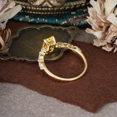 1CT Emerald Cut Citrine Half Eternity Stacking Wedding Band Ring