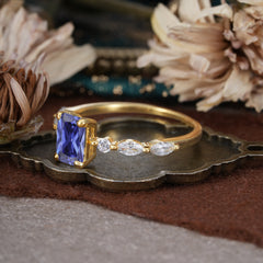 1CT Emerald Cut Tanzanite Half Eternity Stacking Wedding Band Ring