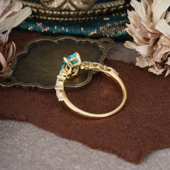 1CT Emerald Cut Turquoise Half Eternity Stacking Wedding Band Ring