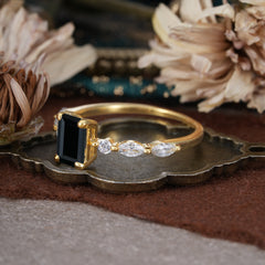 1CT Emerald Cut Black Onyx Half Eternity Stacking Wedding Band Ring