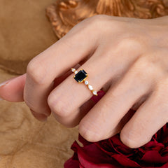 1CT Emerald Cut Black Onyx Half Eternity Stacking Wedding Band Ring