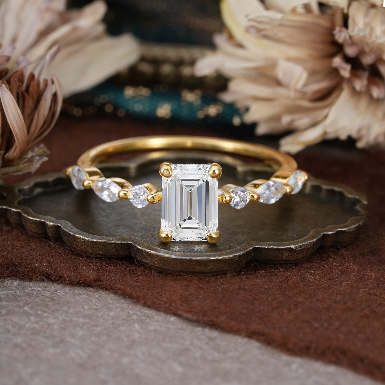 1CT Emerald Cut Lab Diamond Half Eternity Stacking Engagement Ring