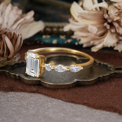 1CT Emerald Cut Lab Diamond Half Eternity Stacking Wedding Band Ring