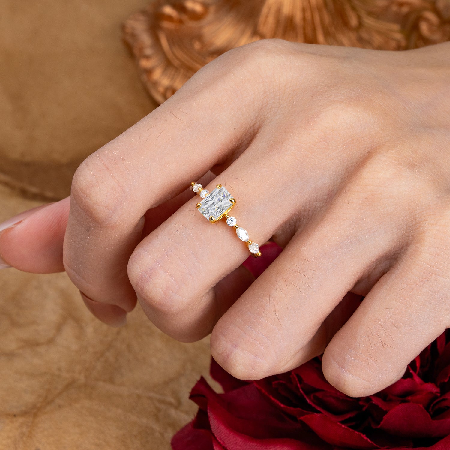1CT Emerald Cut Lab Diamond Half Eternity Stacking Engagement Ring