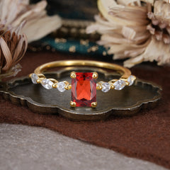 1CT Emerald Cut Garnet Half Eternity Stacking Wedding Band Ring