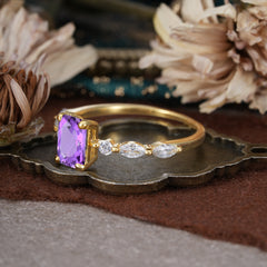 1CT Emerald Cut Amethyst Half Eternity Stacking Wedding Band Ring