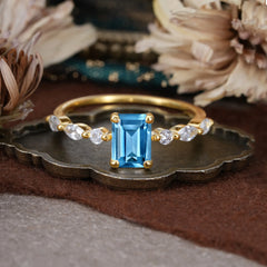 1CT Emerald Cut Aquamarine Half Eternity Stacking Wedding Band Ring