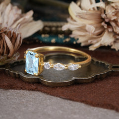 1CT Emerald Cut Aquamarine Half Eternity Stacking Wedding Band Ring