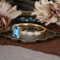 1CT Emerald Cut Aquamarine Half Eternity Stacking Wedding Band Ring