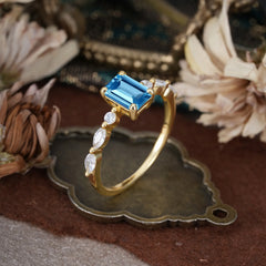 1CT Emerald Cut Aquamarine Half Eternity Stacking Wedding Band Ring