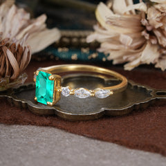 1CT Emerald Cut Emerald Half Eternity Stacking Wedding Band Ring
