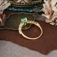 1CT Emerald Cut Emerald Half Eternity Stacking Wedding Band Ring
