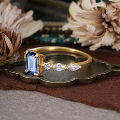 1CT Emerald Cut Alexandrite Half Eternity Stacking Wedding Band Ring