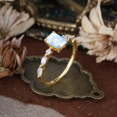 1CT Emerald Cut Moonstone Half Eternity Stacking Wedding Band Ring