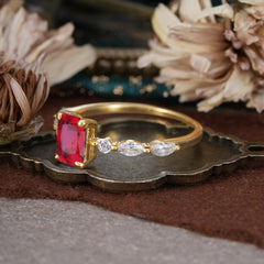 1CT Emerald Cut Ruby Half Eternity Stacking Wedding Band Ring