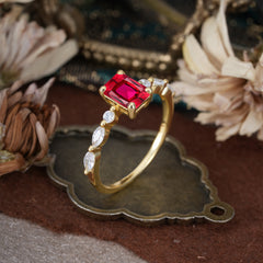 1CT Emerald Cut Ruby Half Eternity Stacking Wedding Band Ring