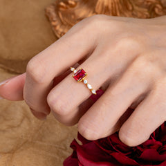 1CT Emerald Cut Ruby Half Eternity Stacking Wedding Band Ring