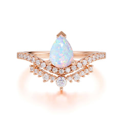 Pear Cut Opal Dainty Crown Engagement Ring