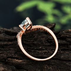 Pear Cut Moss Agate Dainty Crown Engagement Ring