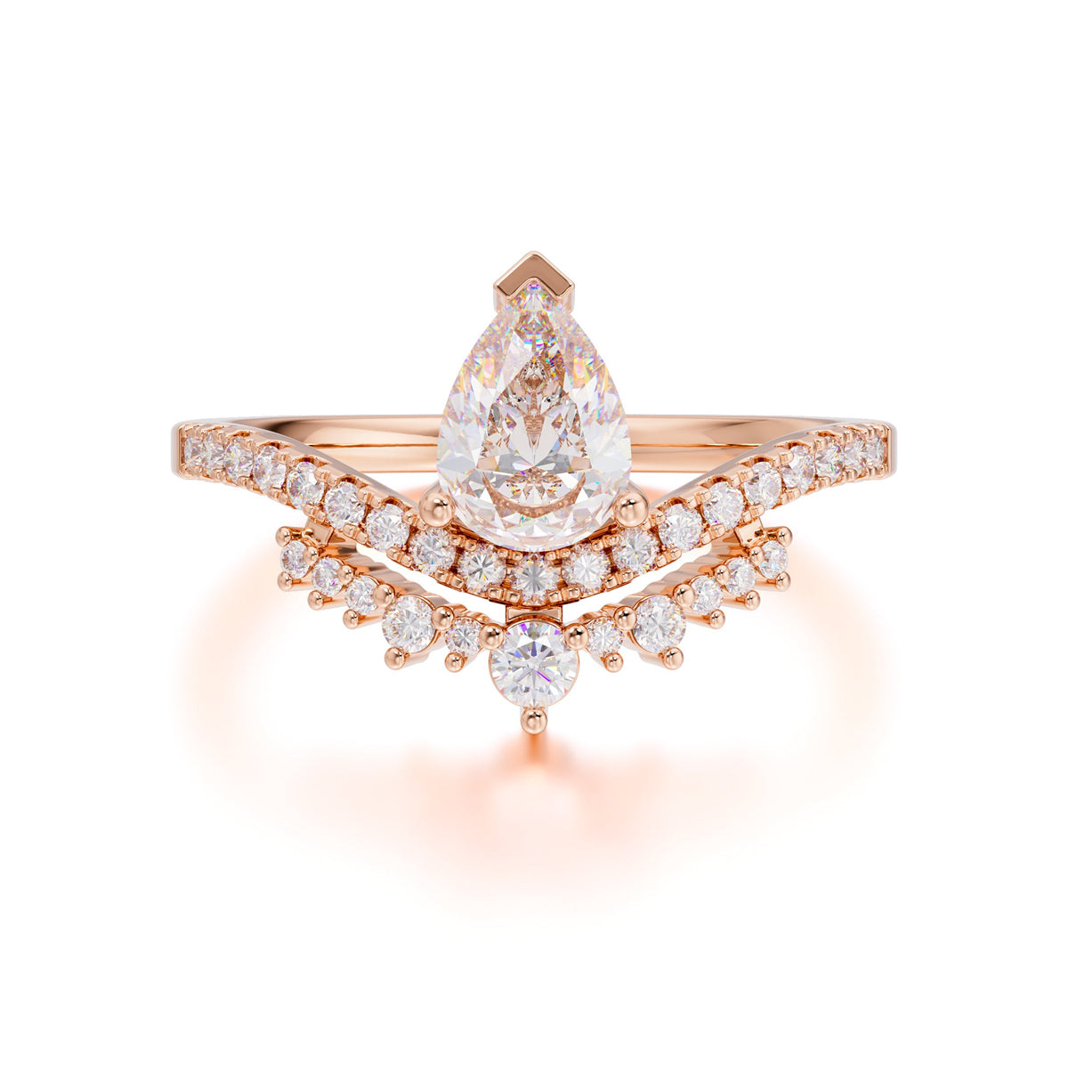 Pear Cut Moissanite Dainty Crown Engagement Ring