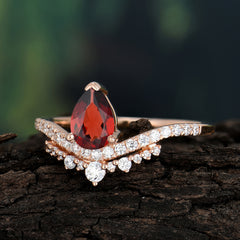 Pear Cut Garnet Dainty Crown Engagement Ring