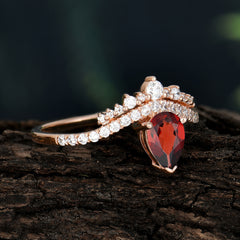 Pear Cut Garnet Dainty Crown Engagement Ring
